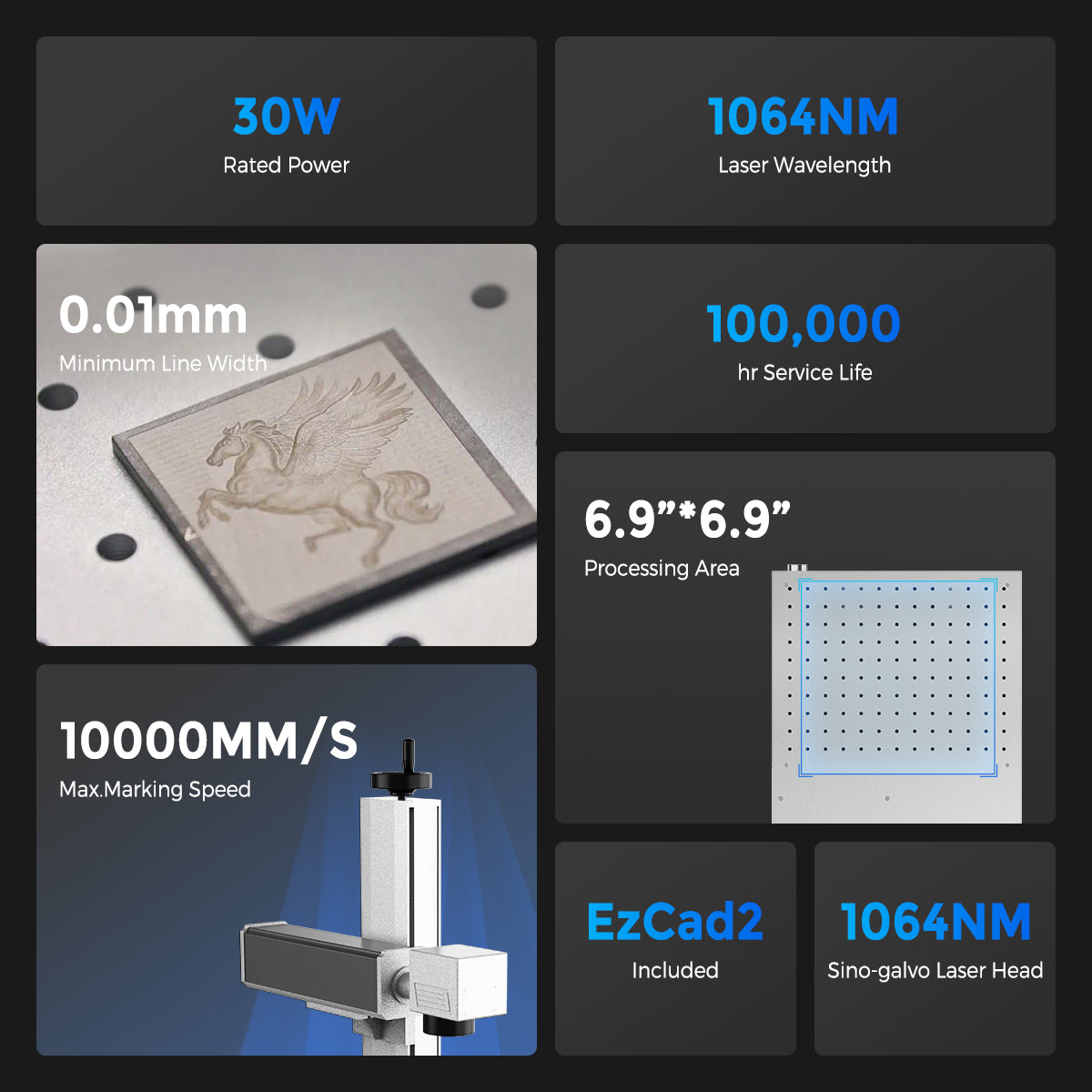C1 MOPA 30W/60W/100W Fiber Laser Marking & Engraving Machine